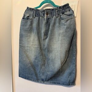 Blue Denim Knee-Length Casual Skirt